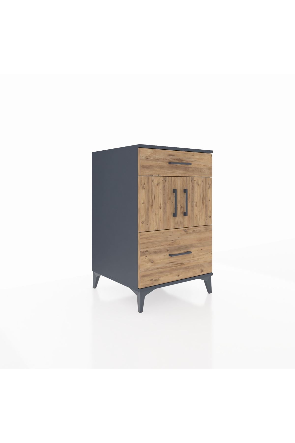 Kronos Komodin Tek Raflı 2 Çekmeceli 2 Kapaklı 60x59x96 Antrasit-Çam