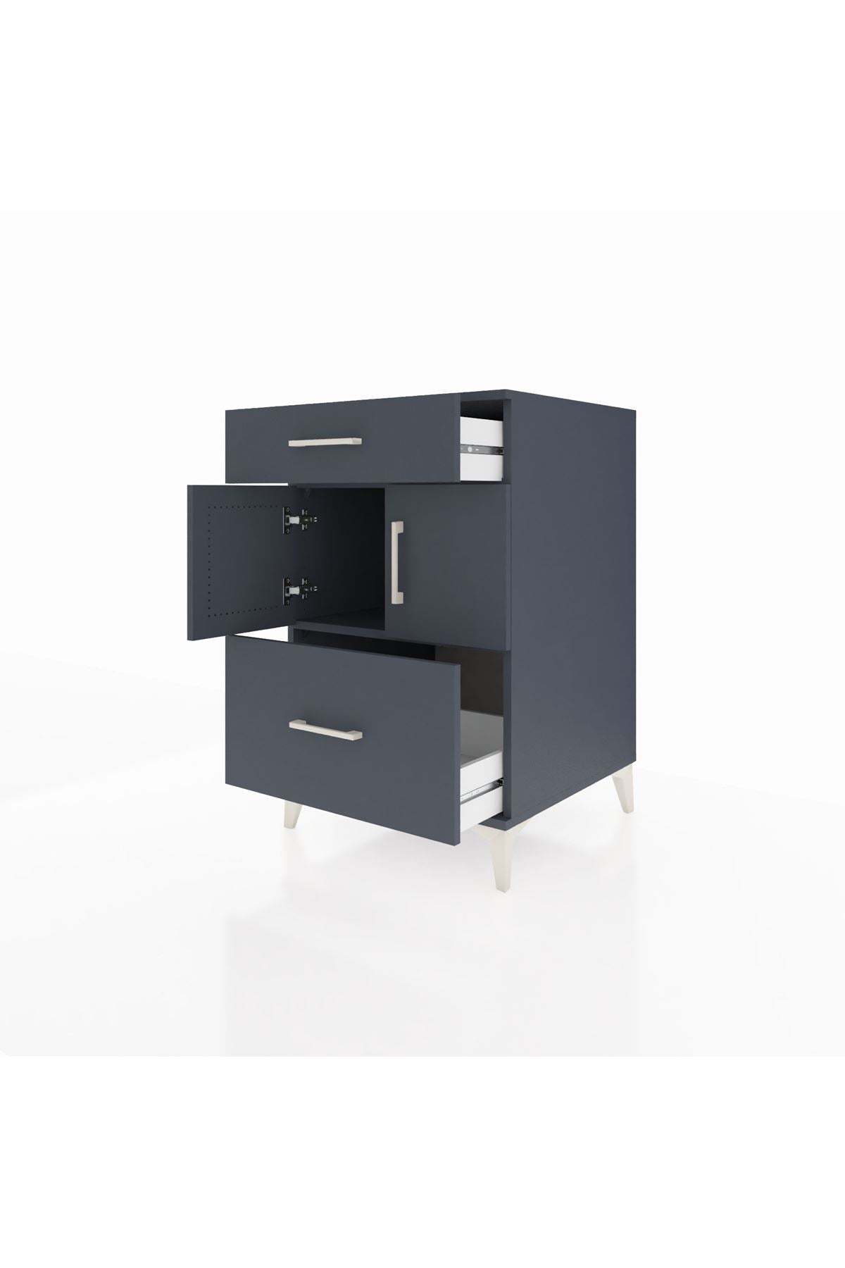 Kronos Komodin Tek Raflı 2 Çekmeceli 2 Kapaklı 60x59x96 Antrasit-Antrasit