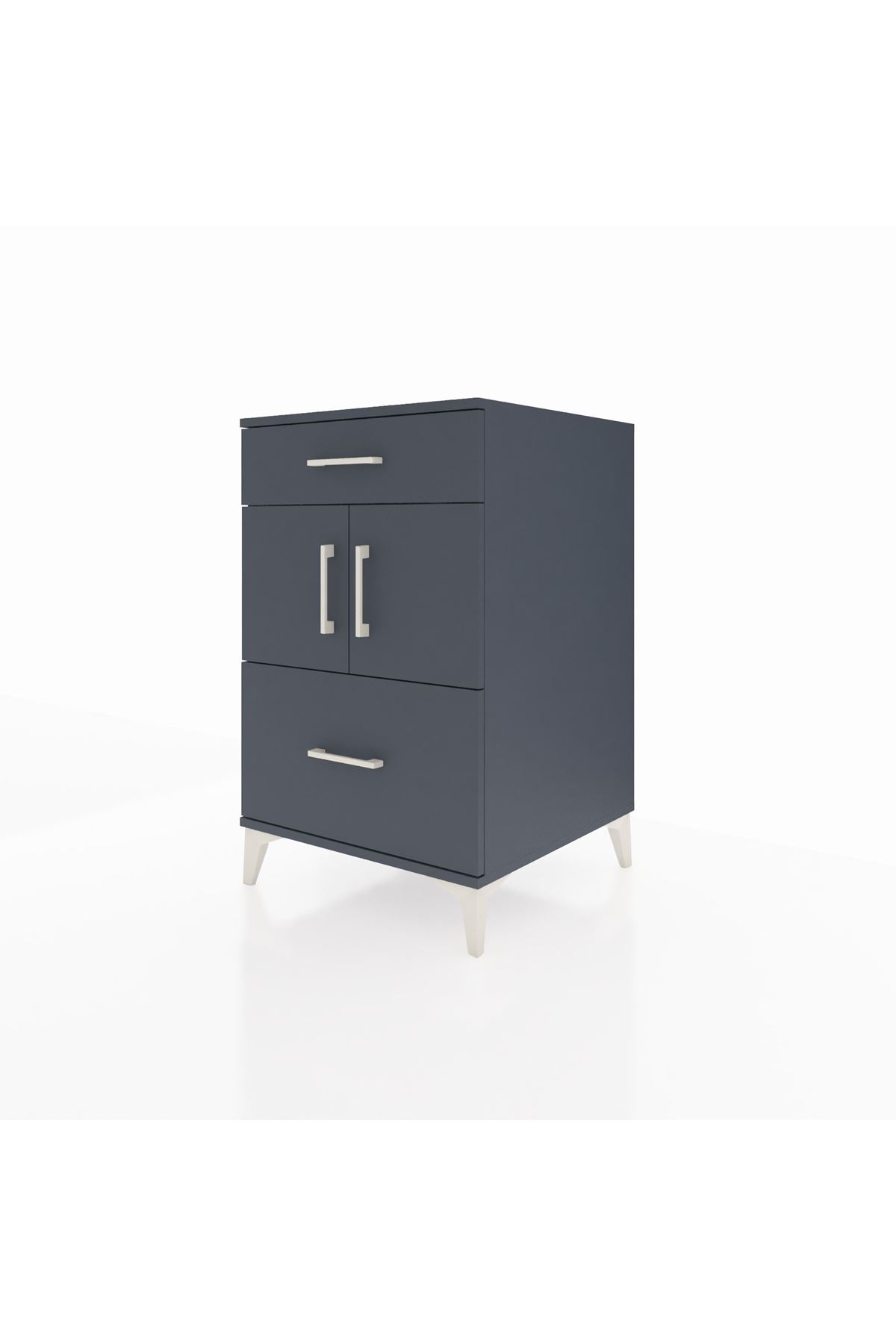 Kronos Komodin Tek Raflı 2 Çekmeceli 2 Kapaklı 60x59x96 Antrasit-Antrasit