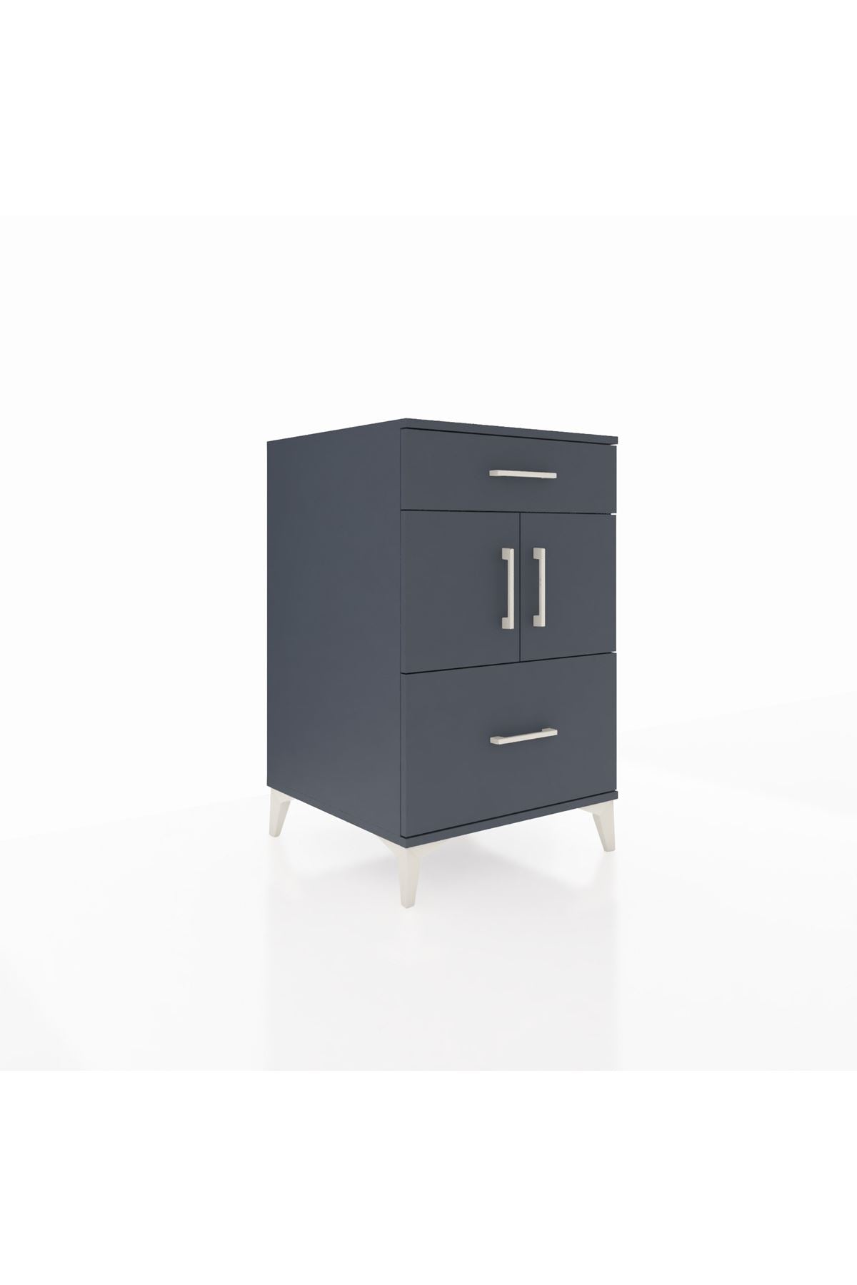 Kronos Komodin Tek Raflı 2 Çekmeceli 2 Kapaklı 60x59x96 Antrasit-Antrasit