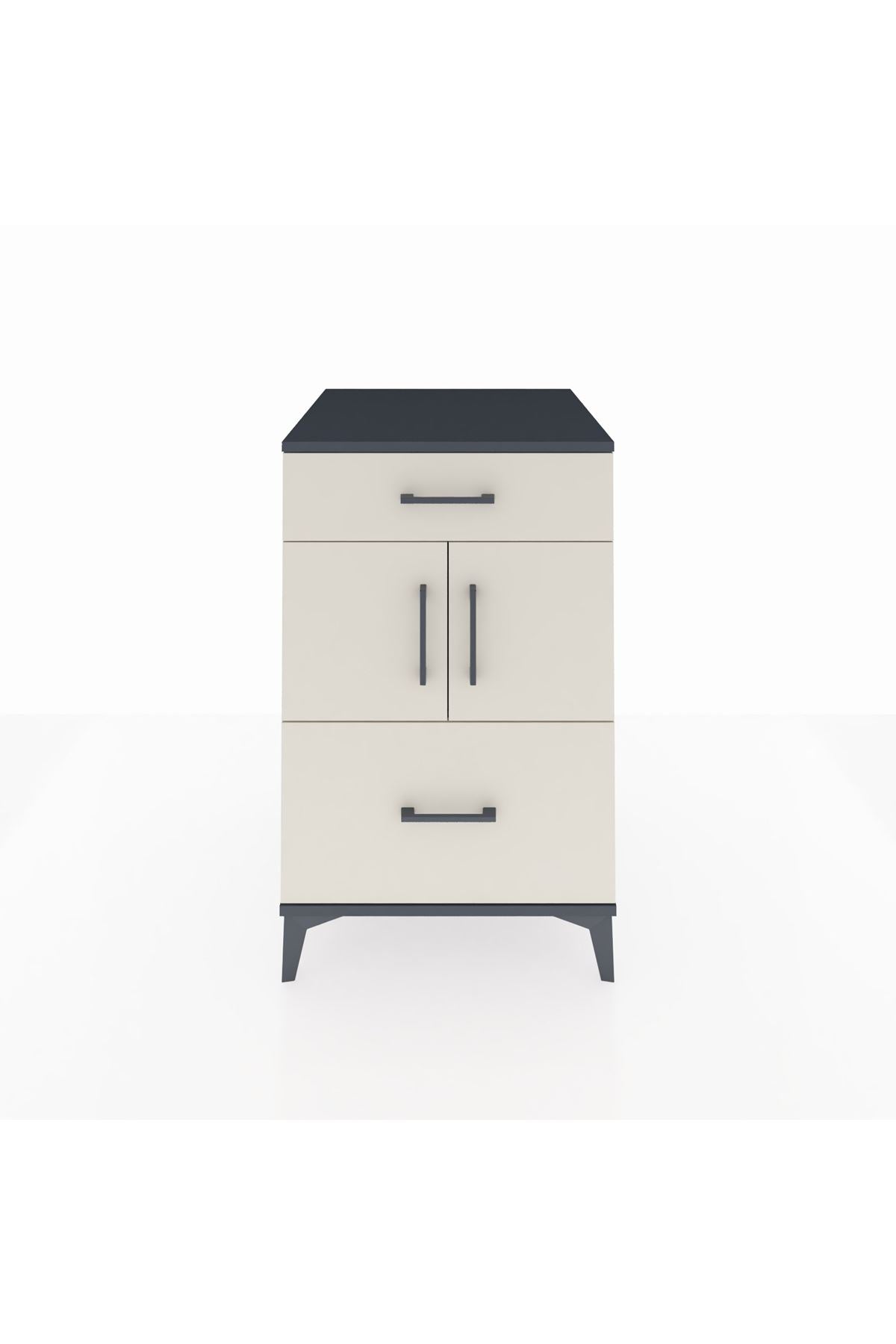 Kronos Komodin Tek Raflı 2 Çekmeceli 2 Kapaklı 60x59x96 Antrasit-Aytaşı