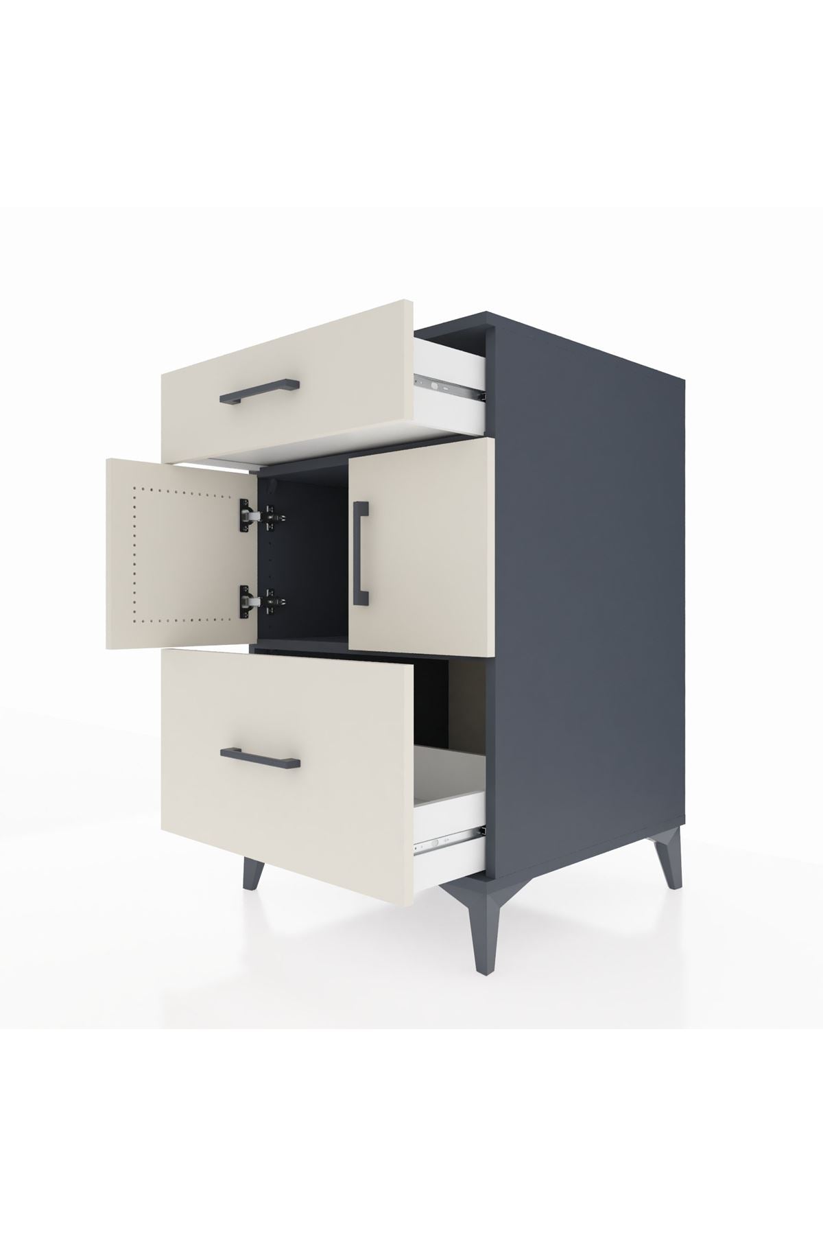 Kronos Komodin Tek Raflı 2 Çekmeceli 2 Kapaklı 60x59x96 Antrasit-Aytaşı