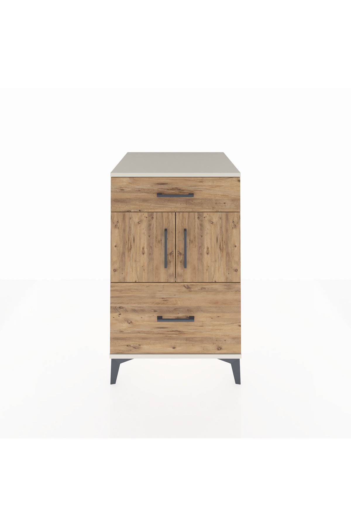 Kronos Komodin Tek Raflı 2 Çekmeceli 2 Kapaklı 60x59x96 Aytaşı-Çam