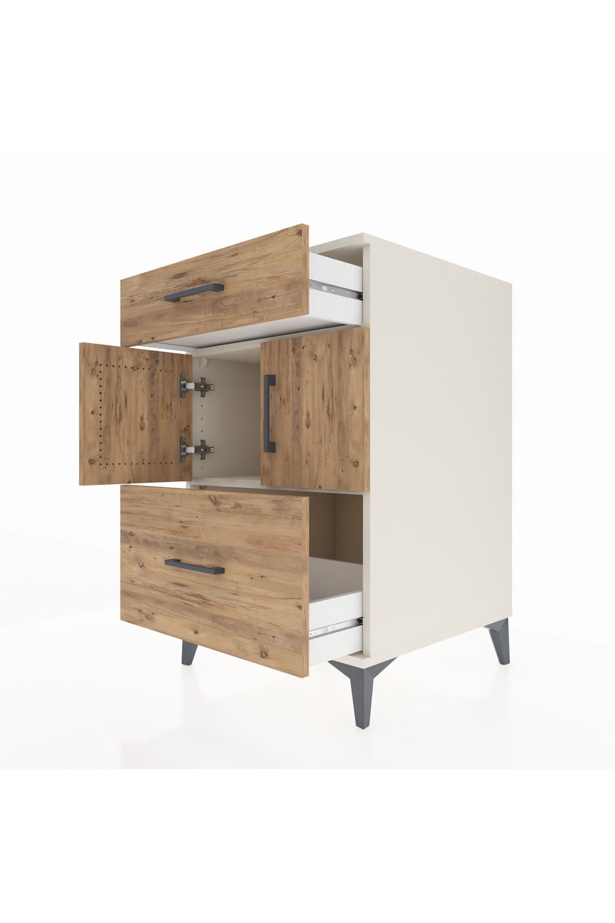 Kronos Komodin Tek Raflı 2 Çekmeceli 2 Kapaklı 60x59x96 Aytaşı-Çam