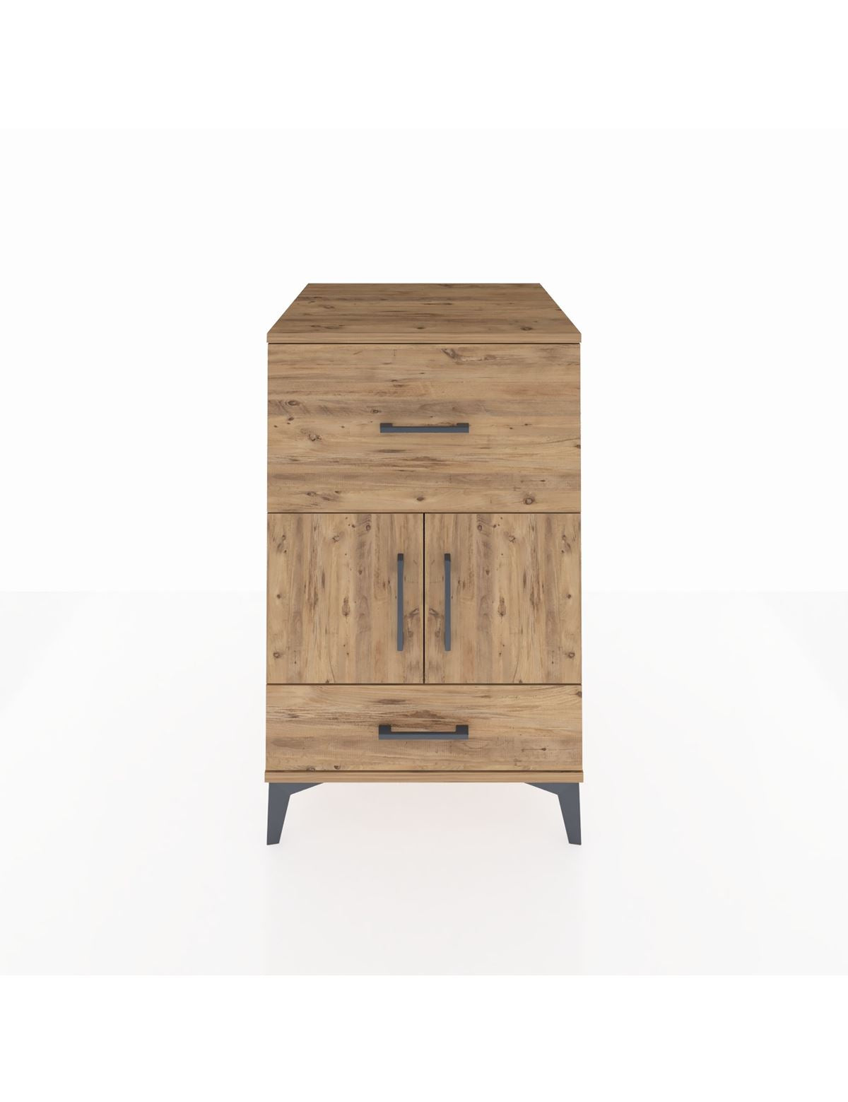 Kronos Komodin Tek Raflı 2 Çekmeceli 2 Kapaklı 60x59x96 Çam-Çam