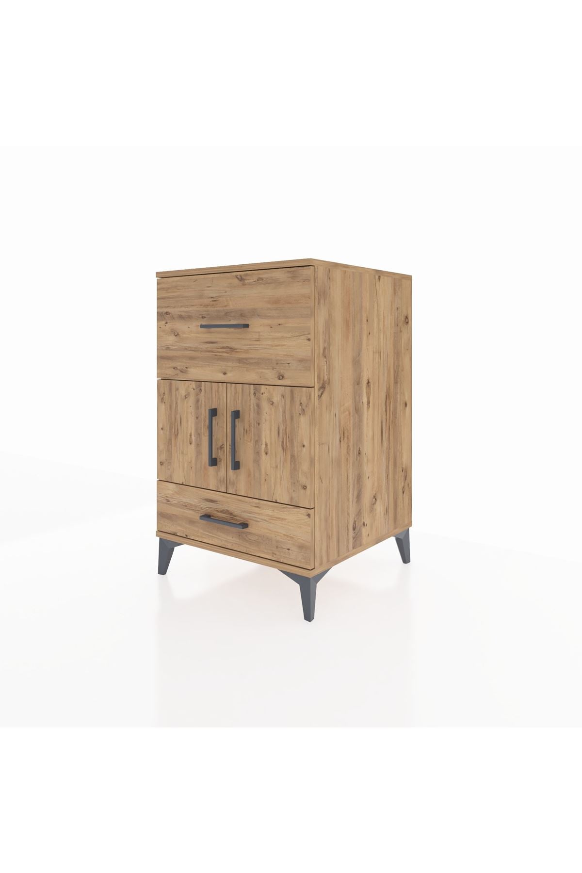 Kronos Komodin Tek Raflı 2 Çekmeceli 2 Kapaklı 60x59x96 Çam-Çam