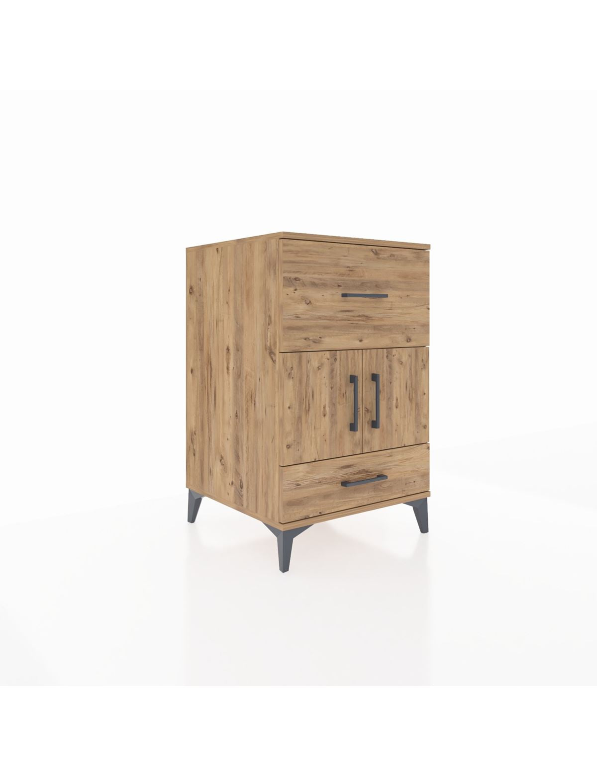 Kronos Komodin Tek Raflı 2 Çekmeceli 2 Kapaklı 60x59x96 Çam-Çam