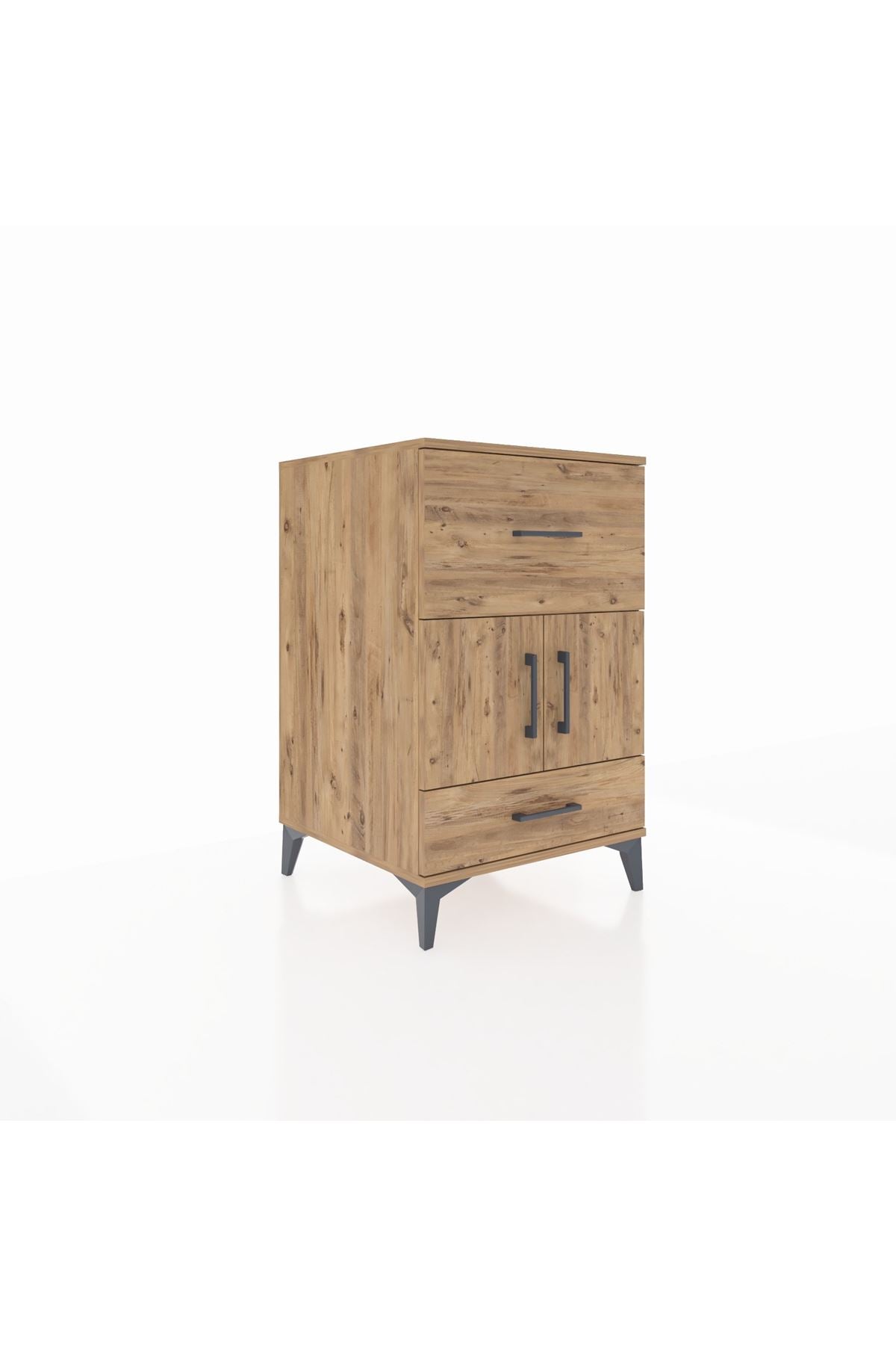 Kronos Komodin Tek Raflı 2 Çekmeceli 2 Kapaklı 60x59x96 Çam-Çam