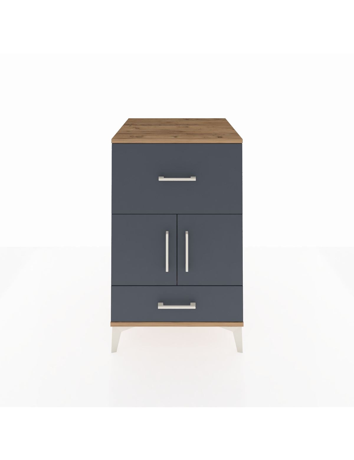 Kronos Komodin Tek Raflı 2 Çekmeceli 2 Kapaklı 60x59x96 Çam-Antrasit