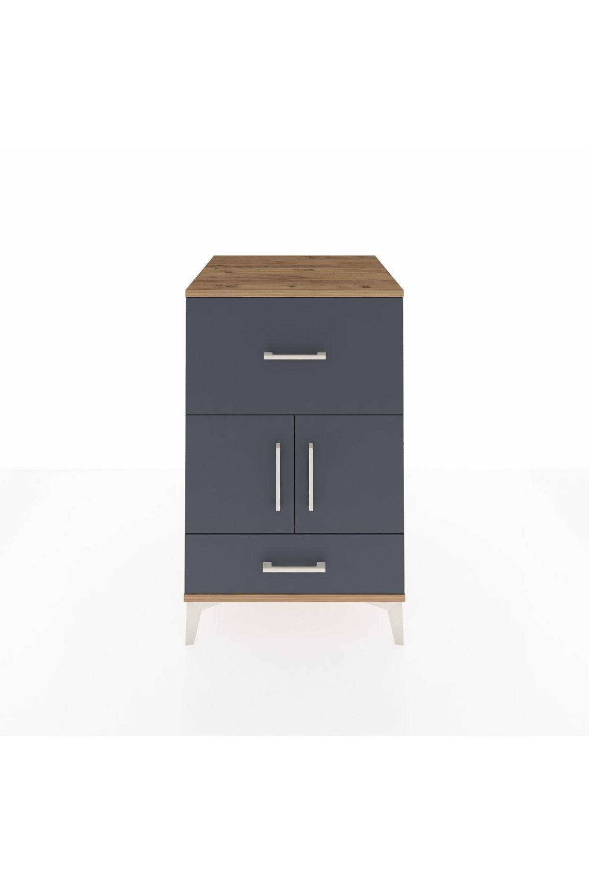 Kronos Komodin Tek Raflı 2 Çekmeceli 2 Kapaklı 60x59x96 Çam-Antrasit