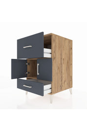 Kronos Komodin Tek Raflı 2 Çekmeceli 2 Kapaklı 60x59x96 Çam-Antrasit