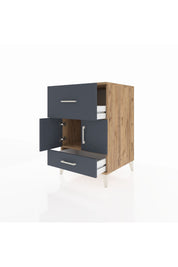 Kronos Komodin Tek Raflı 2 Çekmeceli 2 Kapaklı 60x59x96 Çam-Antrasit