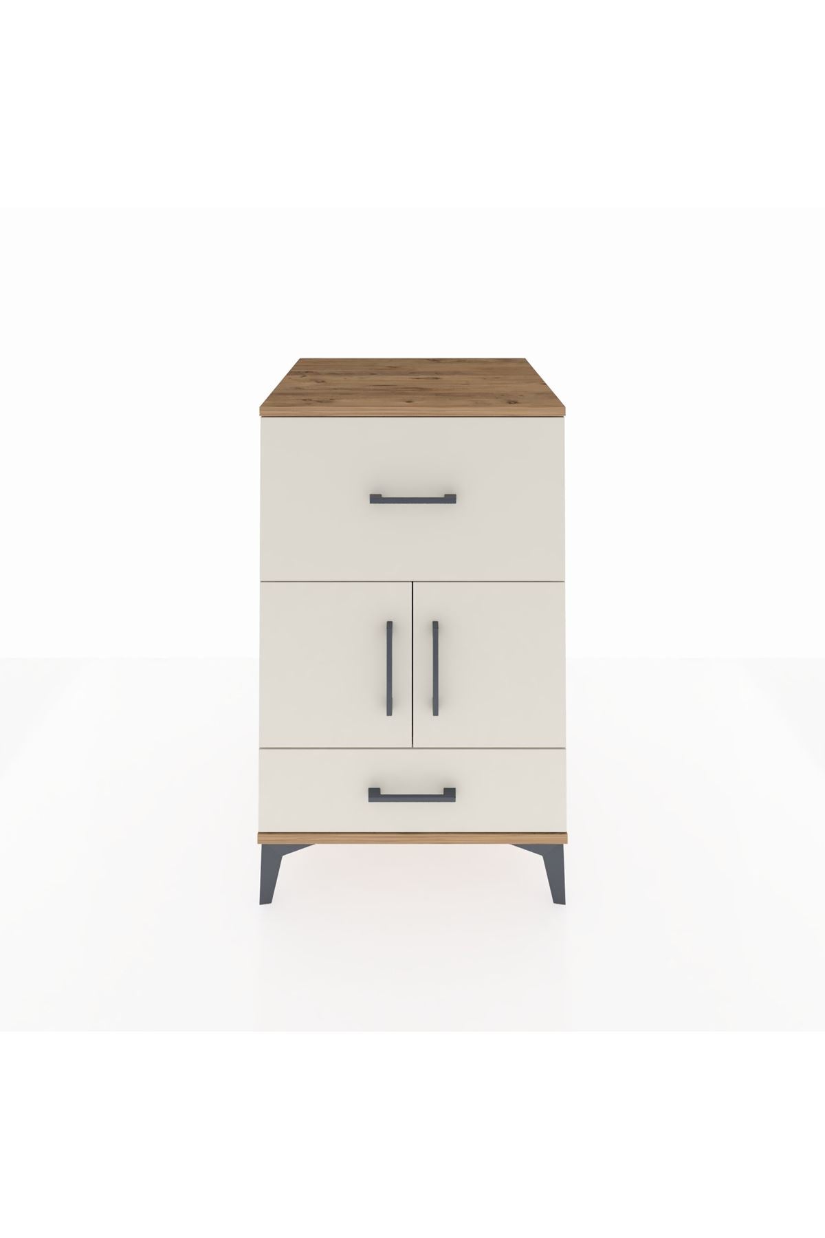 Kronos Komodin Tek Raflı 2 Çekmeceli 2 Kapaklı 60x59x96 Çam-Aytaşı