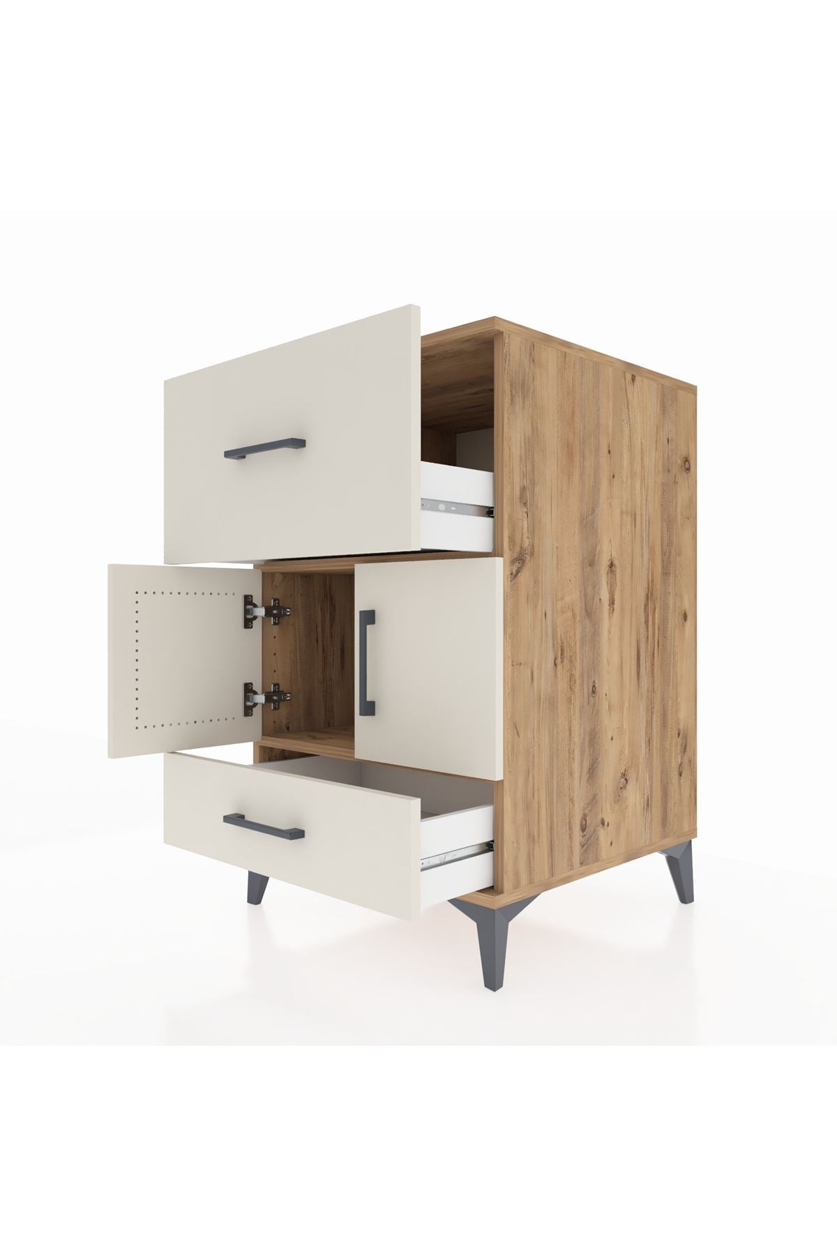 Kronos Komodin Tek Raflı 2 Çekmeceli 2 Kapaklı 60x59x96 Çam-Aytaşı