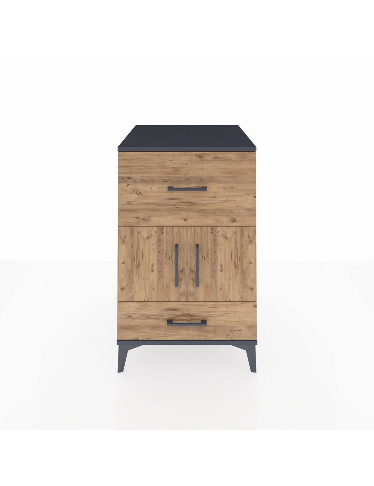 Kronos Komodin Tek Raflı 2 Çekmeceli 2 Kapaklı 60x59x96 Antrasit-Çam