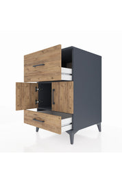 Kronos Komodin Tek Raflı 2 Çekmeceli 2 Kapaklı 60x59x96 Antrasit-Çam