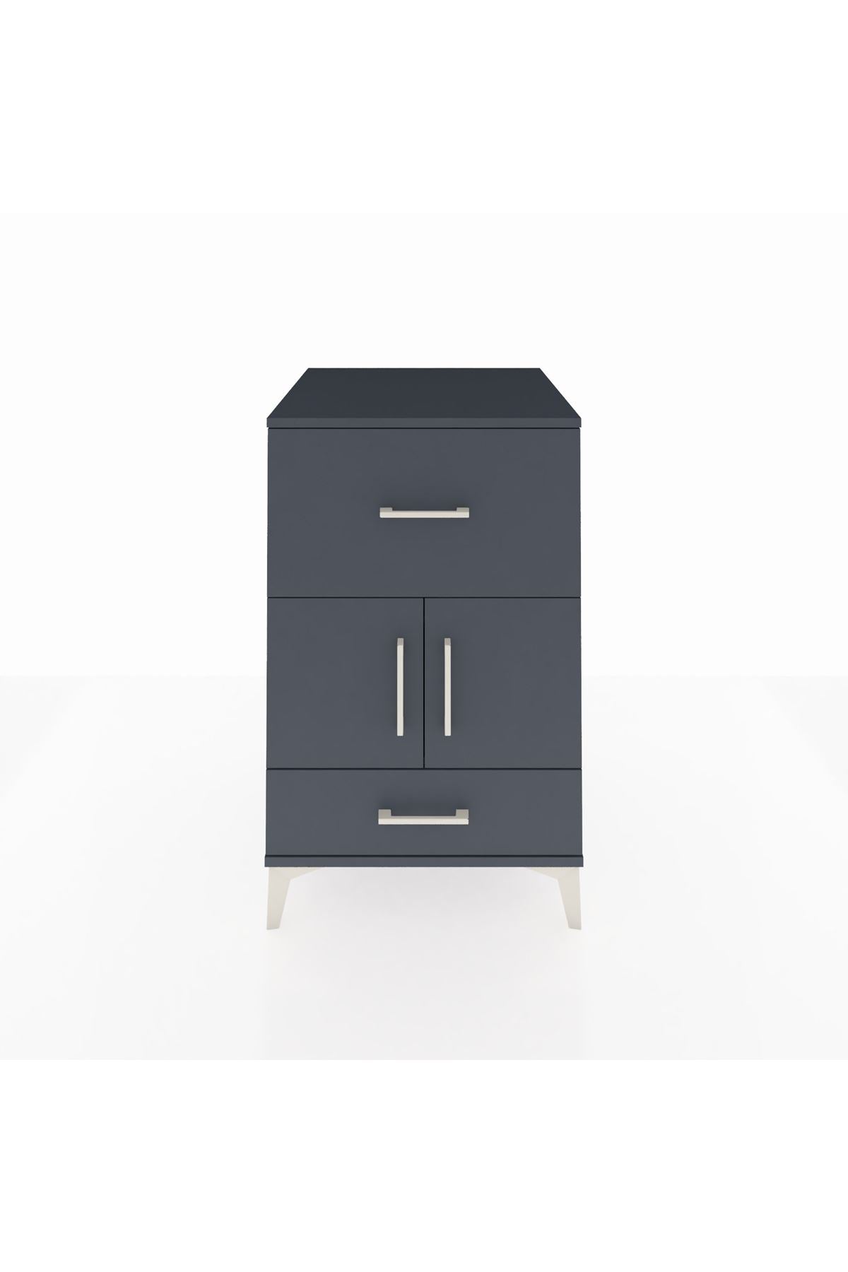 Kronos Komodin Tek Raflı 2 Çekmeceli 2 Kapaklı 60x59x96 Antrasit-Antrasit