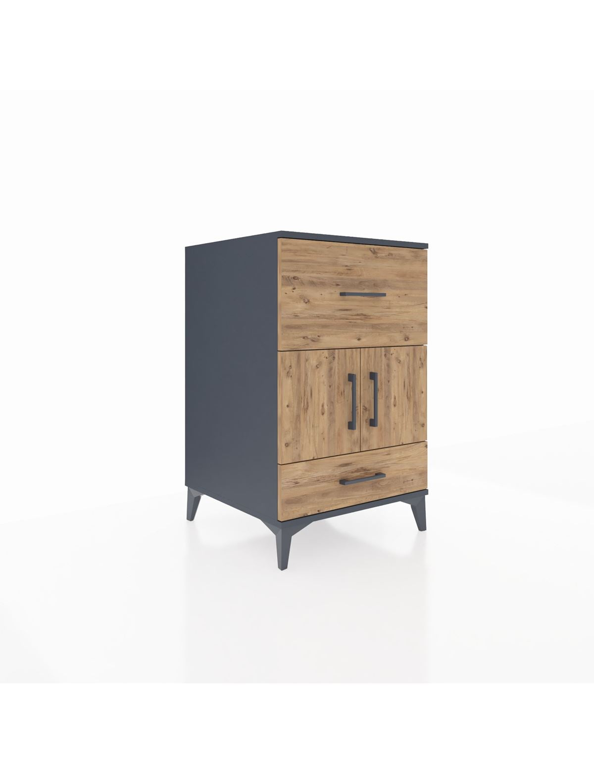 Kronos Komodin Tek Raflı 2 Çekmeceli 2 Kapaklı 60x59x96 Antrasit-Çam