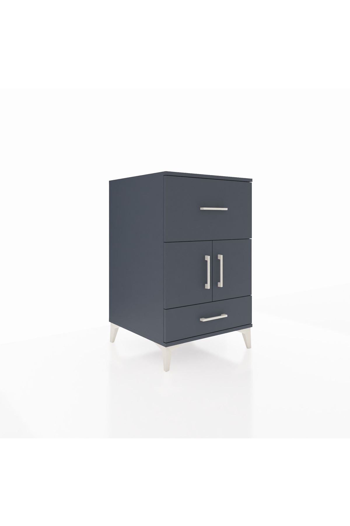 Kronos Komodin Tek Raflı 2 Çekmeceli 2 Kapaklı 60x59x96 Antrasit-Antrasit