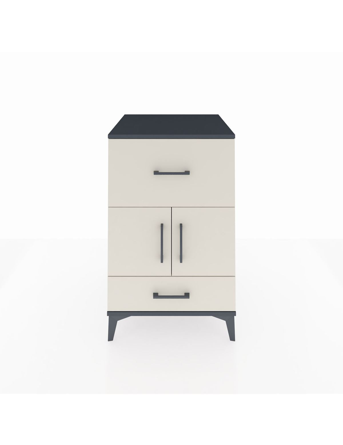 Kronos Komodin Tek Raflı 2 Çekmeceli 2 Kapaklı 60x59x96 Antrasit-Aytaşı