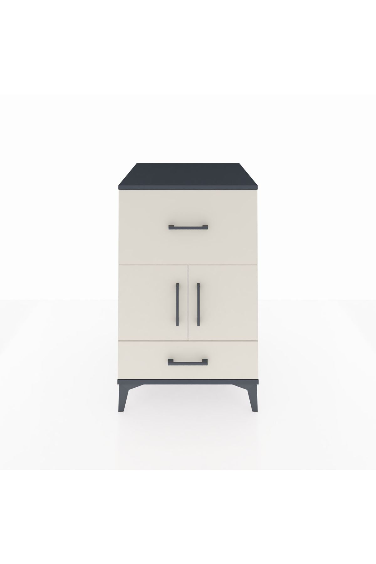 Kronos Komodin Tek Raflı 2 Çekmeceli 2 Kapaklı 60x59x96 Antrasit-Aytaşı