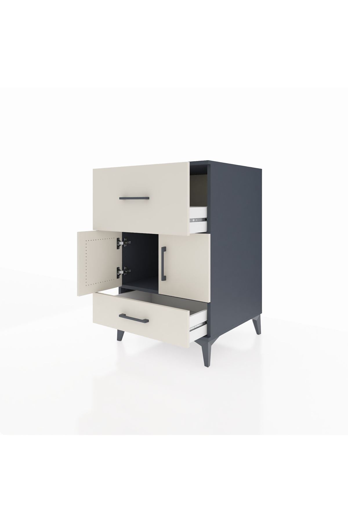 Kronos Komodin Tek Raflı 2 Çekmeceli 2 Kapaklı 60x59x96 Antrasit-Aytaşı