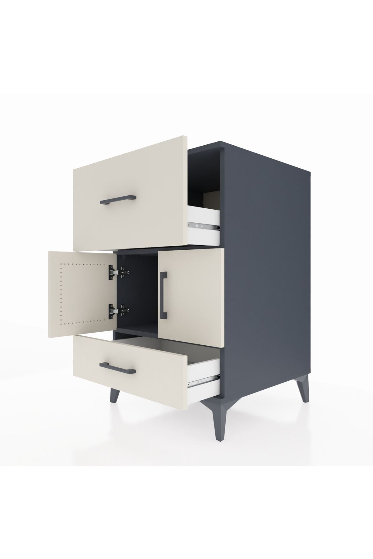 Kronos Komodin Tek Raflı 2 Çekmeceli 2 Kapaklı 60x59x96 Antrasit-Aytaşı