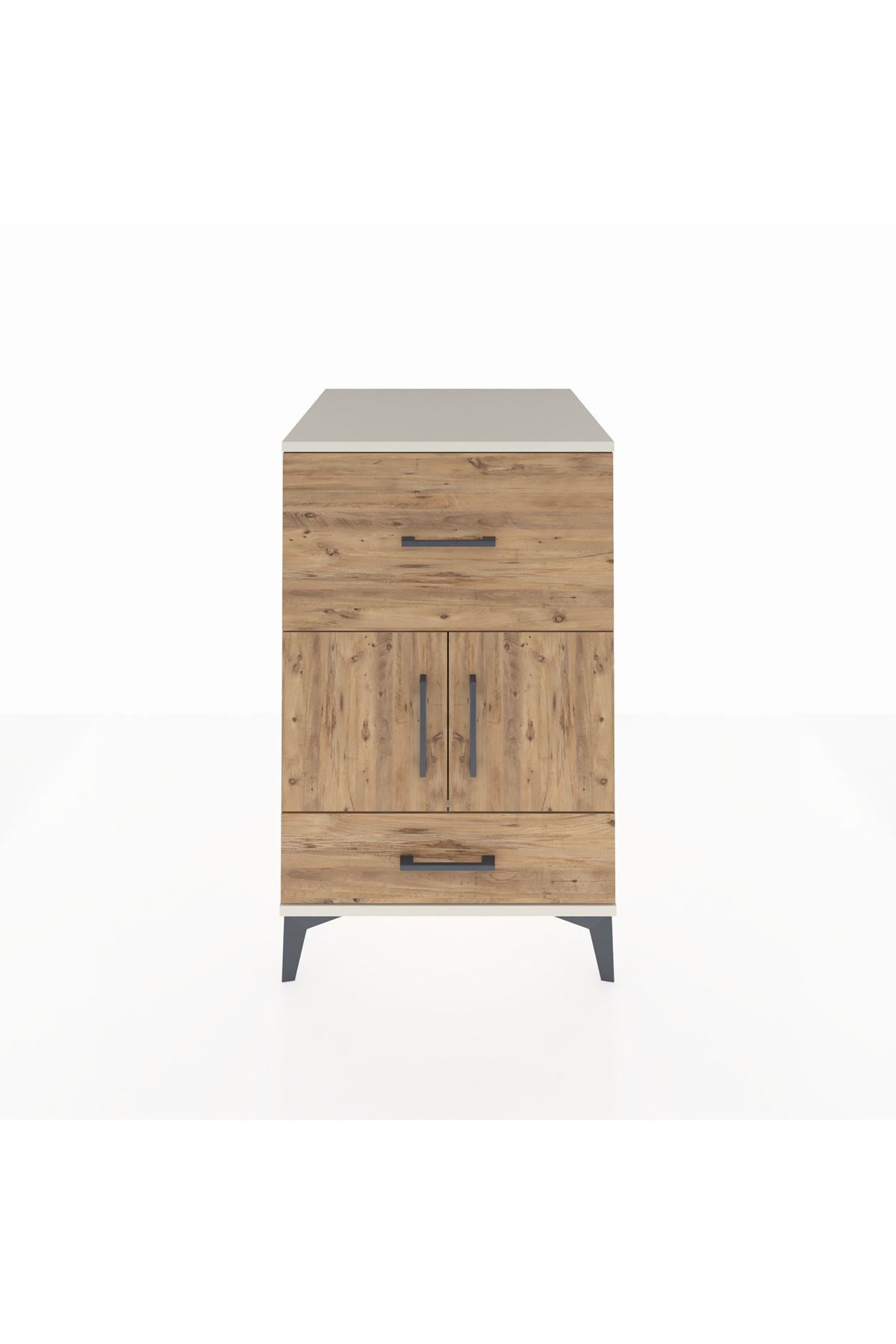 Kronos Komodin Tek Raflı 2 Çekmeceli 2 Kapaklı 60x59x96 Aytaşı-Çam