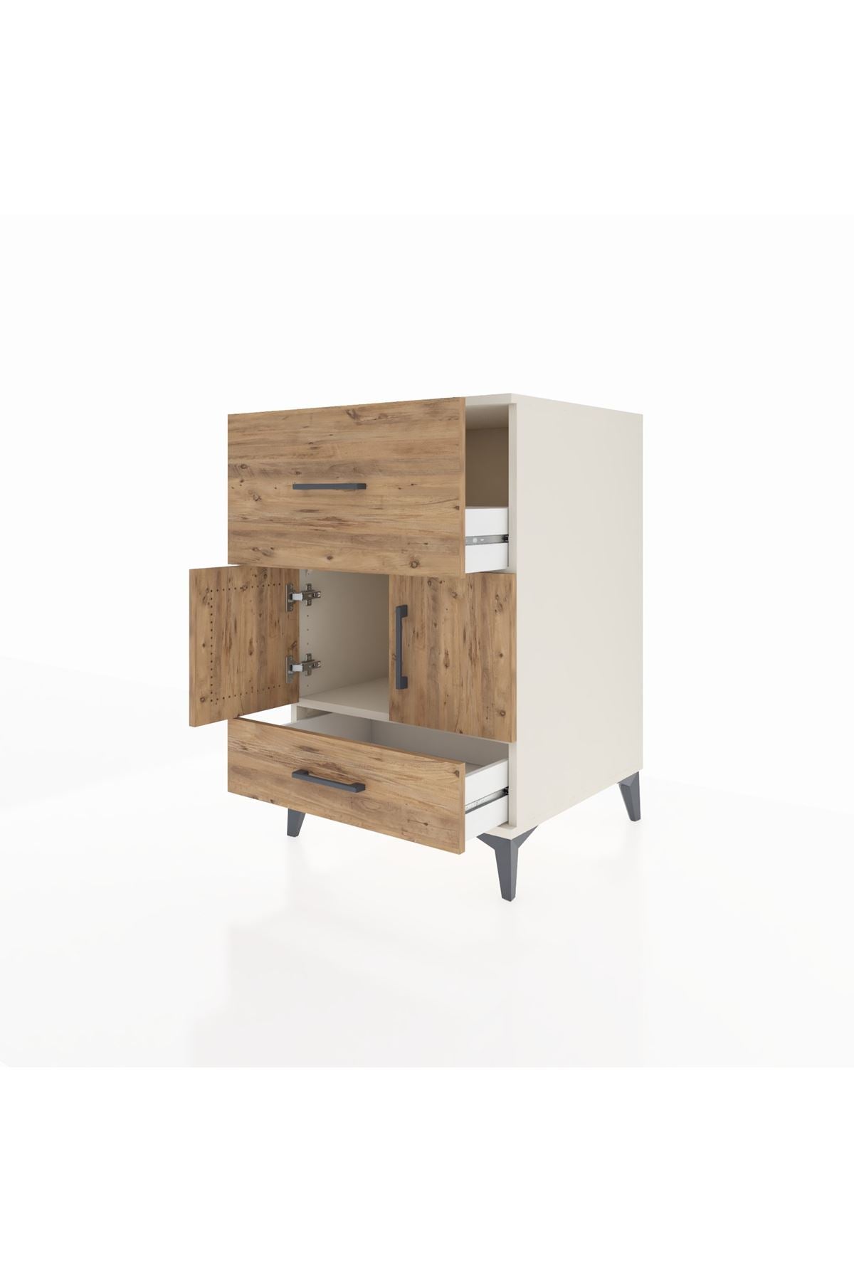 Kronos Komodin Tek Raflı 2 Çekmeceli 2 Kapaklı 60x59x96 Aytaşı-Çam