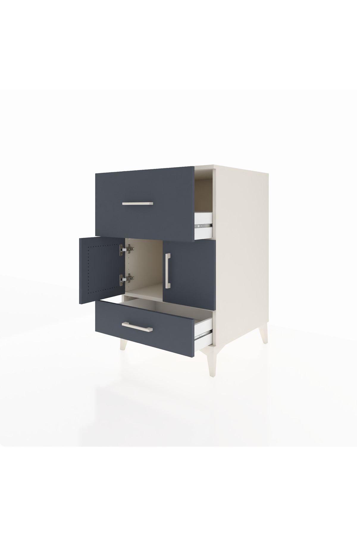 Kronos Komodin Tek Raflı 2 Çekmeceli 2 Kapaklı 60x59x96 Aytaşı-Antrasit