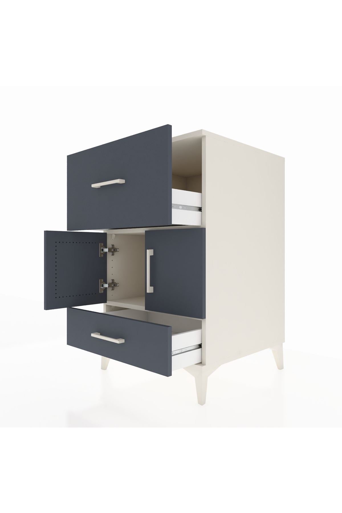 Kronos Komodin Tek Raflı 2 Çekmeceli 2 Kapaklı 60x59x96 Aytaşı-Antrasit