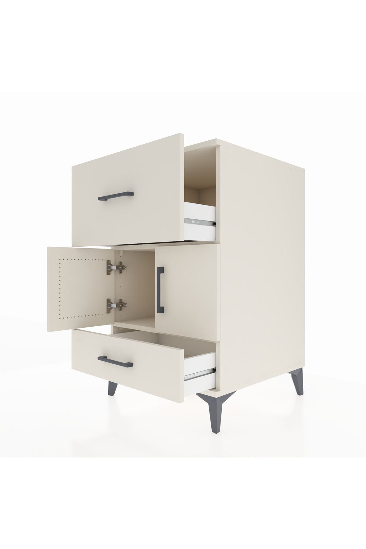 Kronos Komodin Tek Raflı 2 Çekmeceli 2 Kapaklı 60x59x96 Aytaşı-Aytaşı