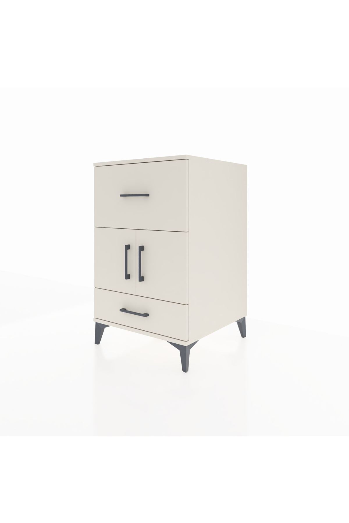 Kronos Komodin Tek Raflı 2 Çekmeceli 2 Kapaklı 60x59x96 Aytaşı-Aytaşı