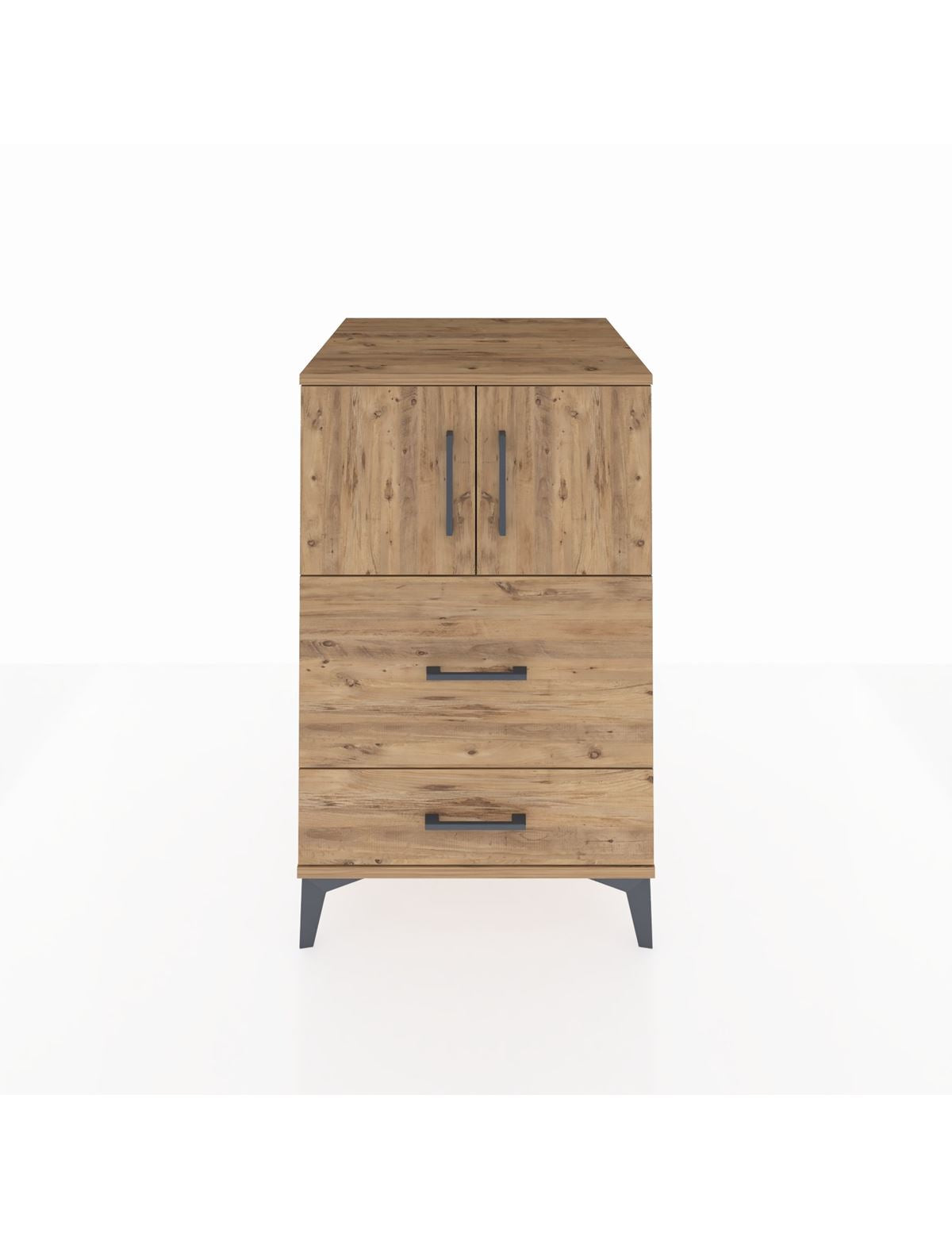 Kronos Komodin Tek Raflı 2 Çekmeceli 2 Kapaklı 60x59x96 Çam-Çam