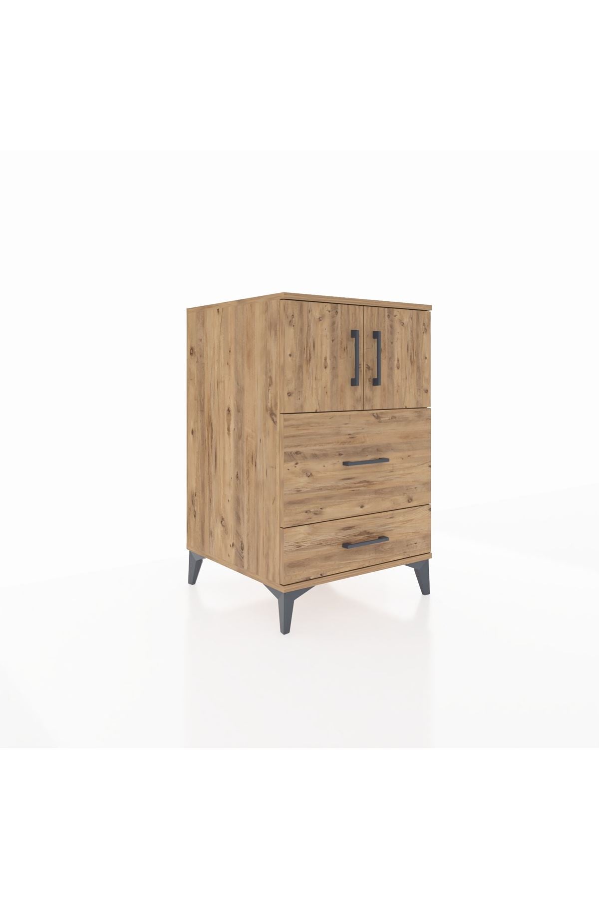 Kronos Komodin Tek Raflı 2 Çekmeceli 2 Kapaklı 60x59x96 Çam-Çam