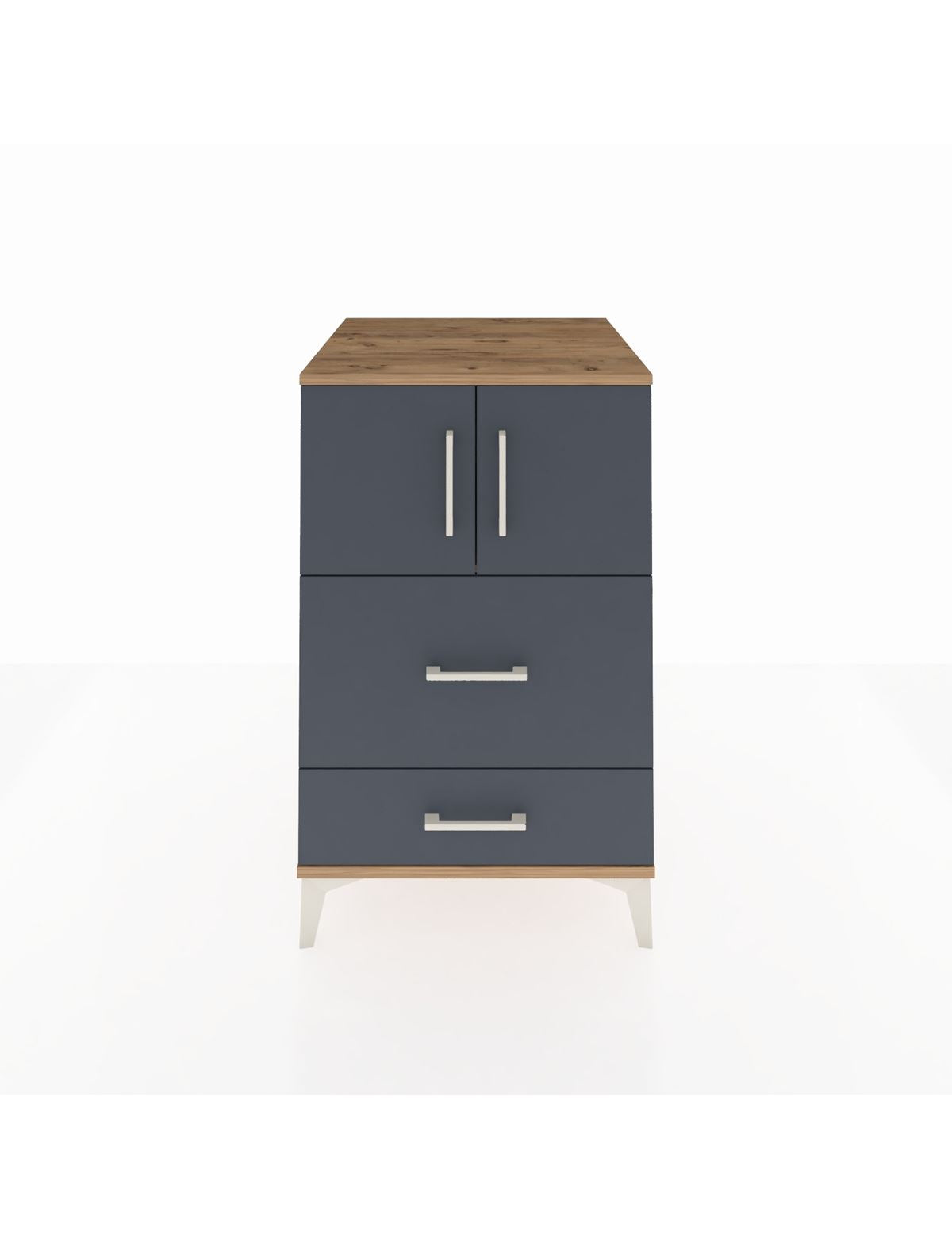 Kronos Komodin Tek Raflı 2 Çekmeceli 2 Kapaklı 60x59x96 Çam-Antrasit