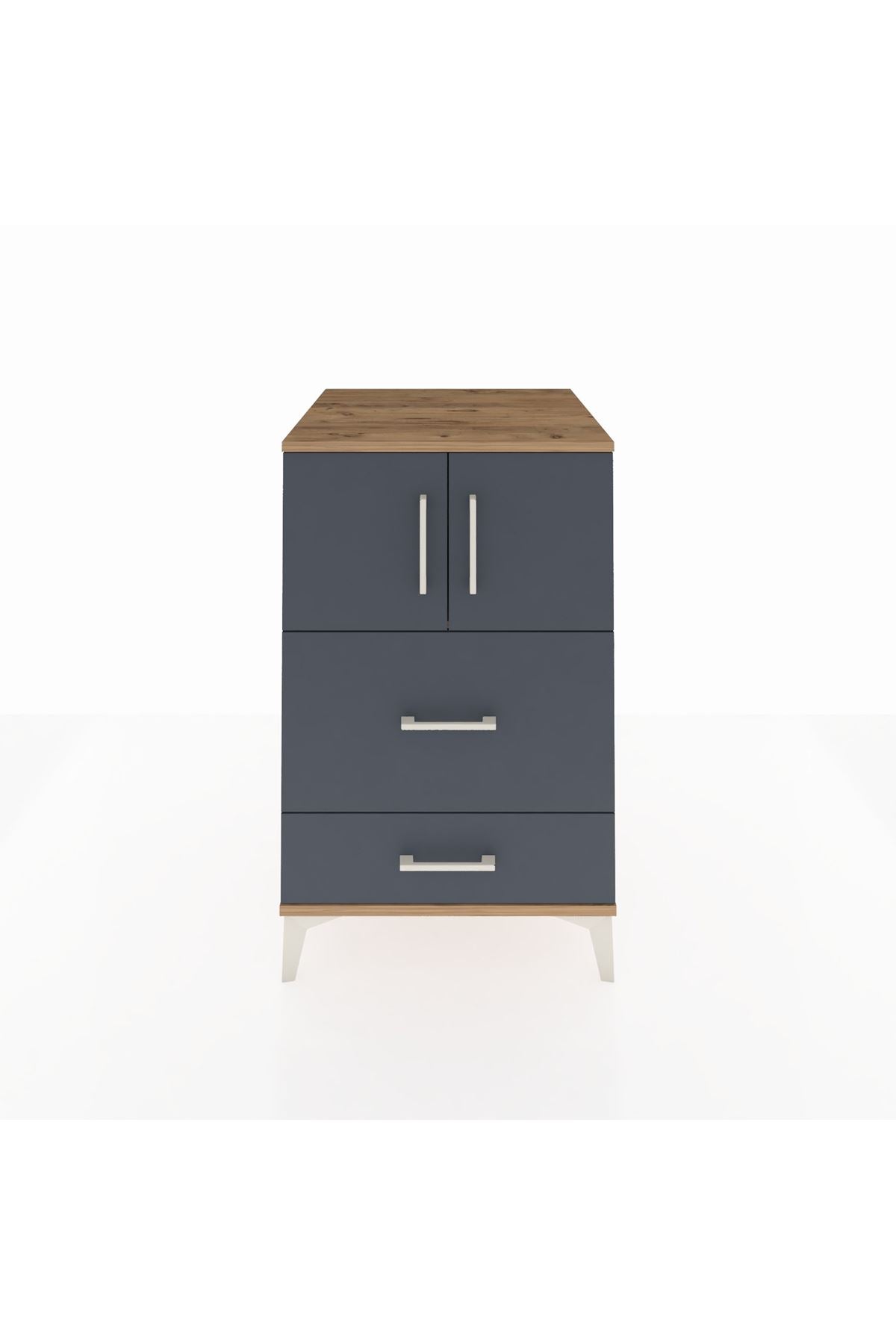 Kronos Komodin Tek Raflı 2 Çekmeceli 2 Kapaklı 60x59x96 Çam-Antrasit