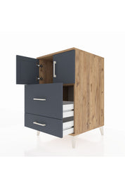 Kronos Komodin Tek Raflı 2 Çekmeceli 2 Kapaklı 60x59x96 Çam-Antrasit