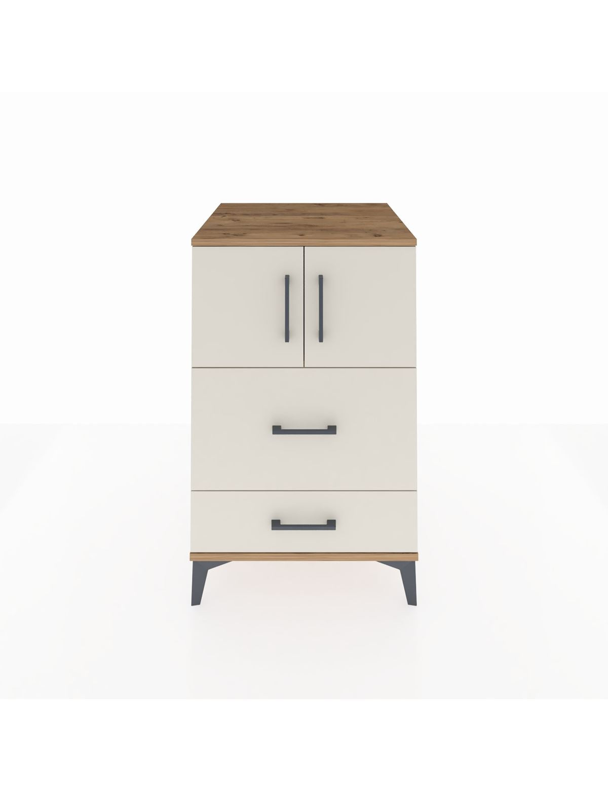 Kronos Komodin Tek Raflı 2 Çekmeceli 2 Kapaklı 60x59x96 Çam-Aytaşı