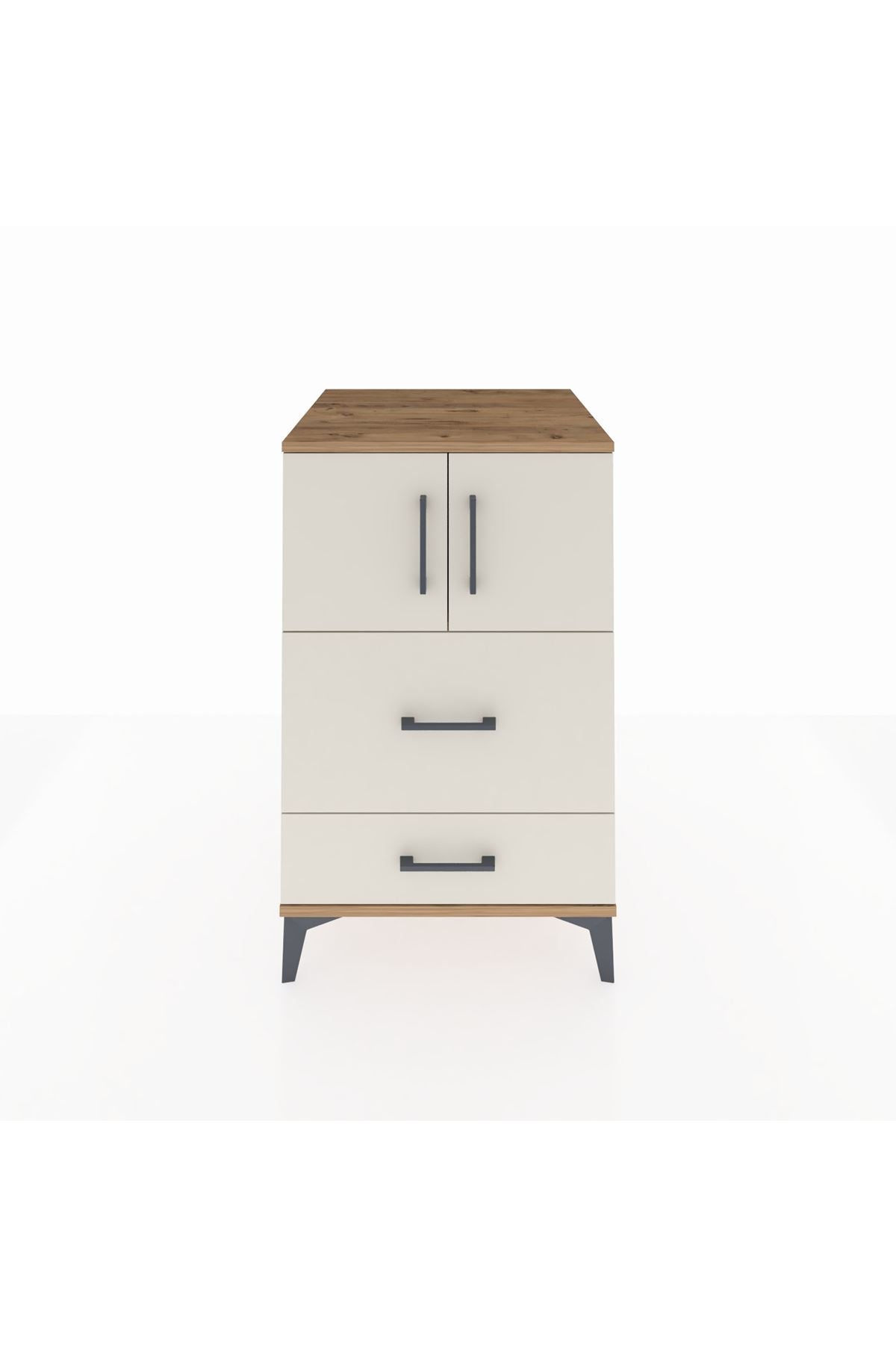 Kronos Komodin Tek Raflı 2 Çekmeceli 2 Kapaklı 60x59x96 Çam-Aytaşı