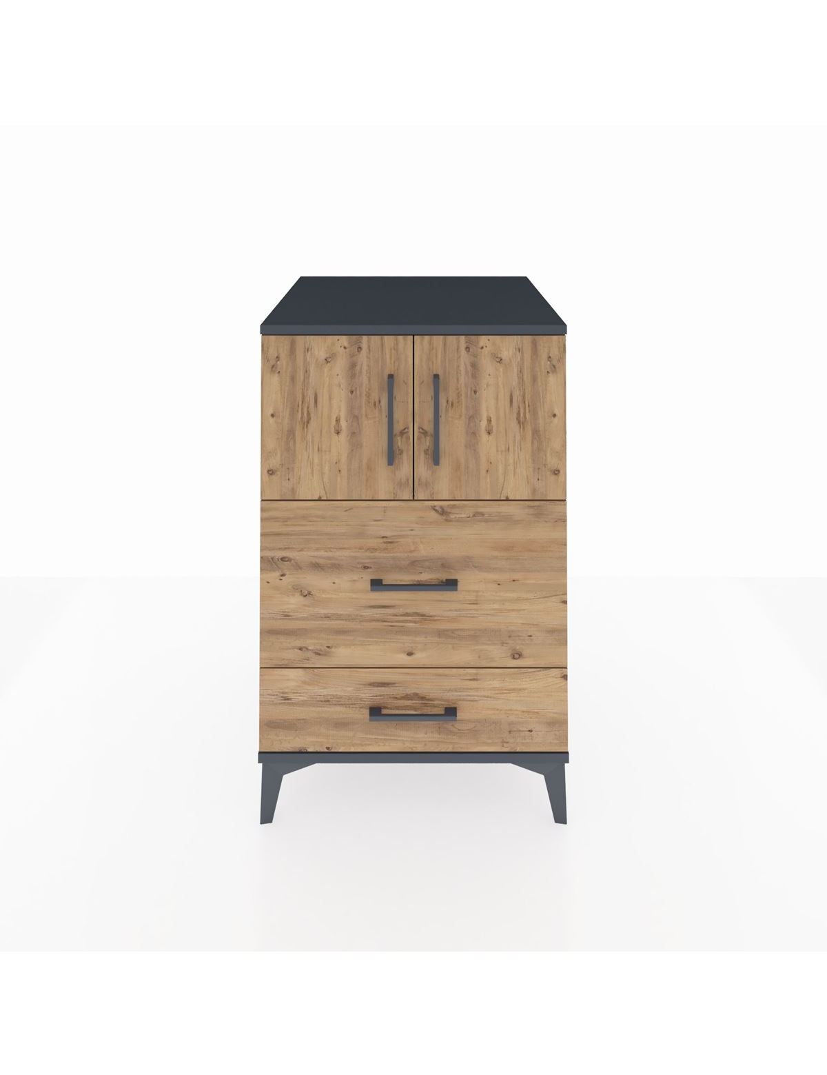 Kronos Komodin Tek Raflı 2 Çekmeceli 2 Kapaklı 60x59x96 Antrasit-Çam