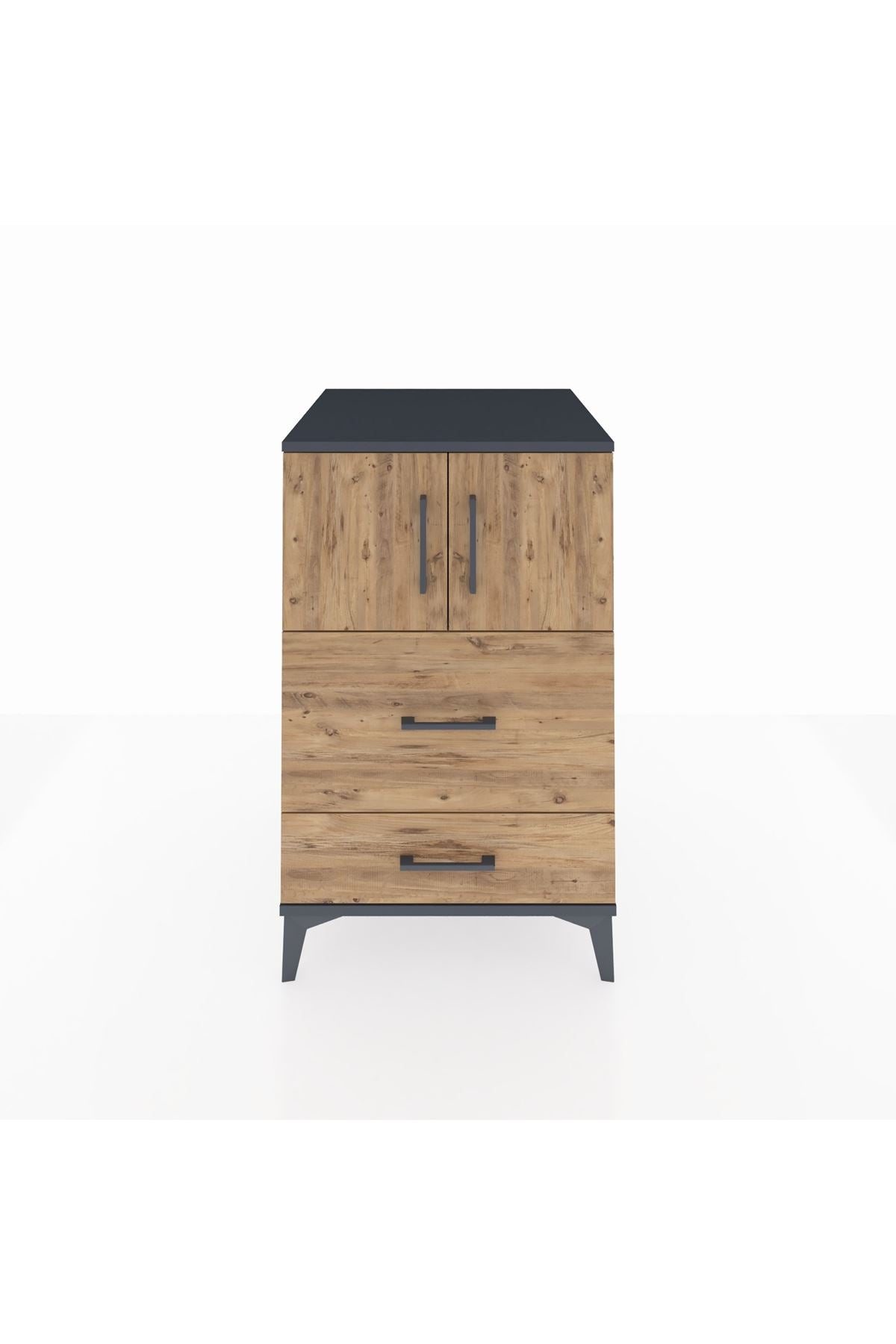 Kronos Komodin Tek Raflı 2 Çekmeceli 2 Kapaklı 60x59x96 Antrasit-Çam