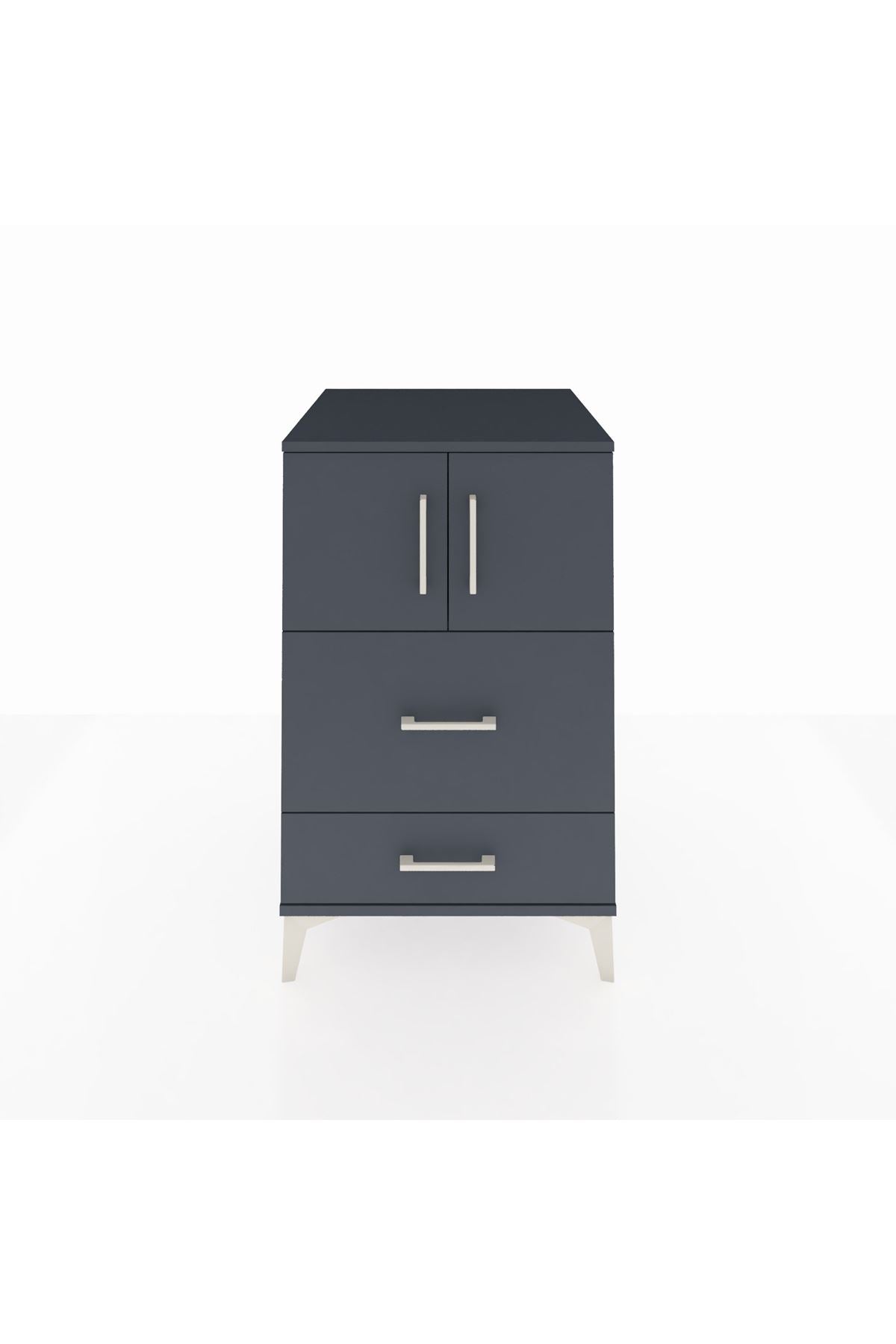 Kronos Komodin Tek Raflı 2 Çekmeceli 2 Kapaklı 60x59x96 Antrasit-Antrasit