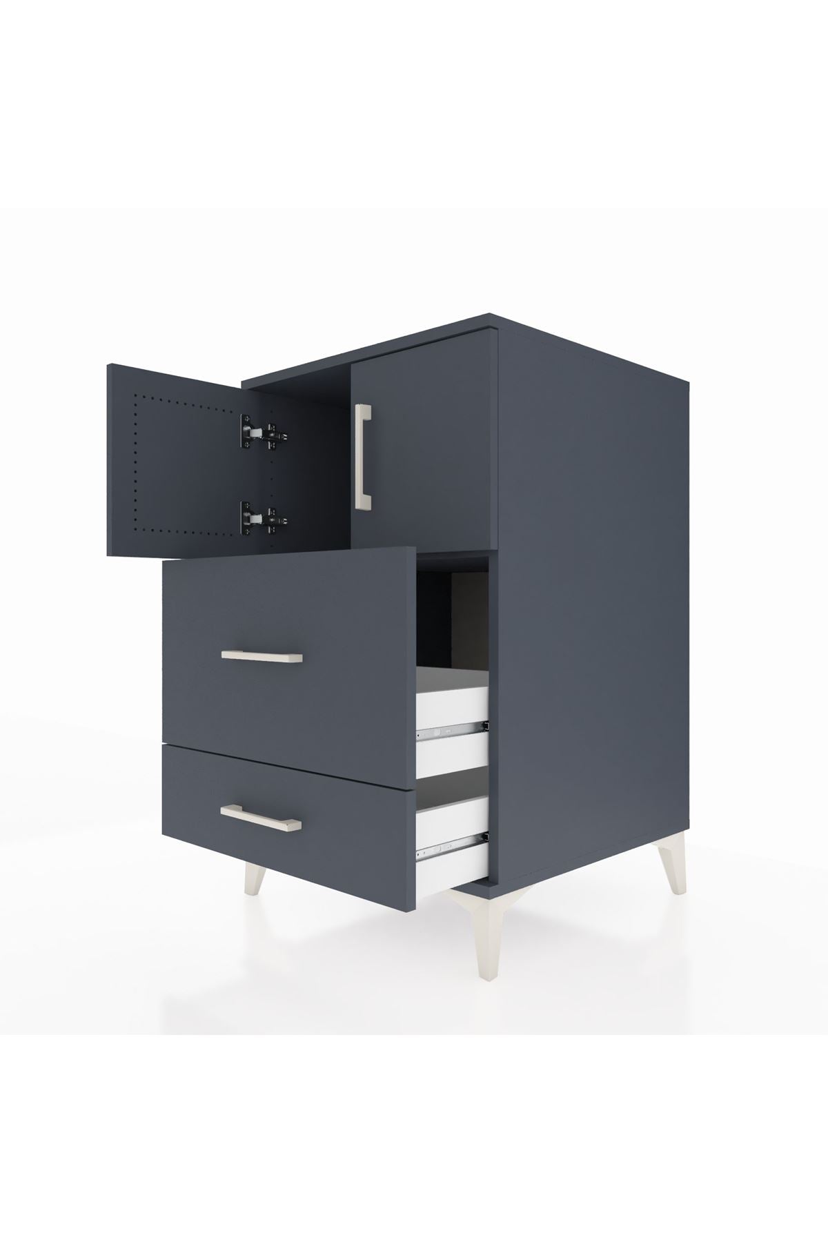 Kronos Komodin Tek Raflı 2 Çekmeceli 2 Kapaklı 60x59x96 Antrasit-Antrasit