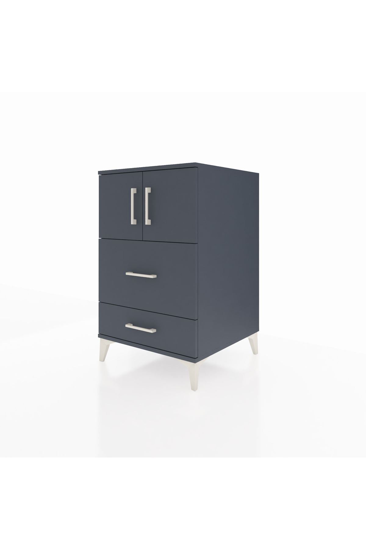 Kronos Komodin Tek Raflı 2 Çekmeceli 2 Kapaklı 60x59x96 Antrasit-Antrasit