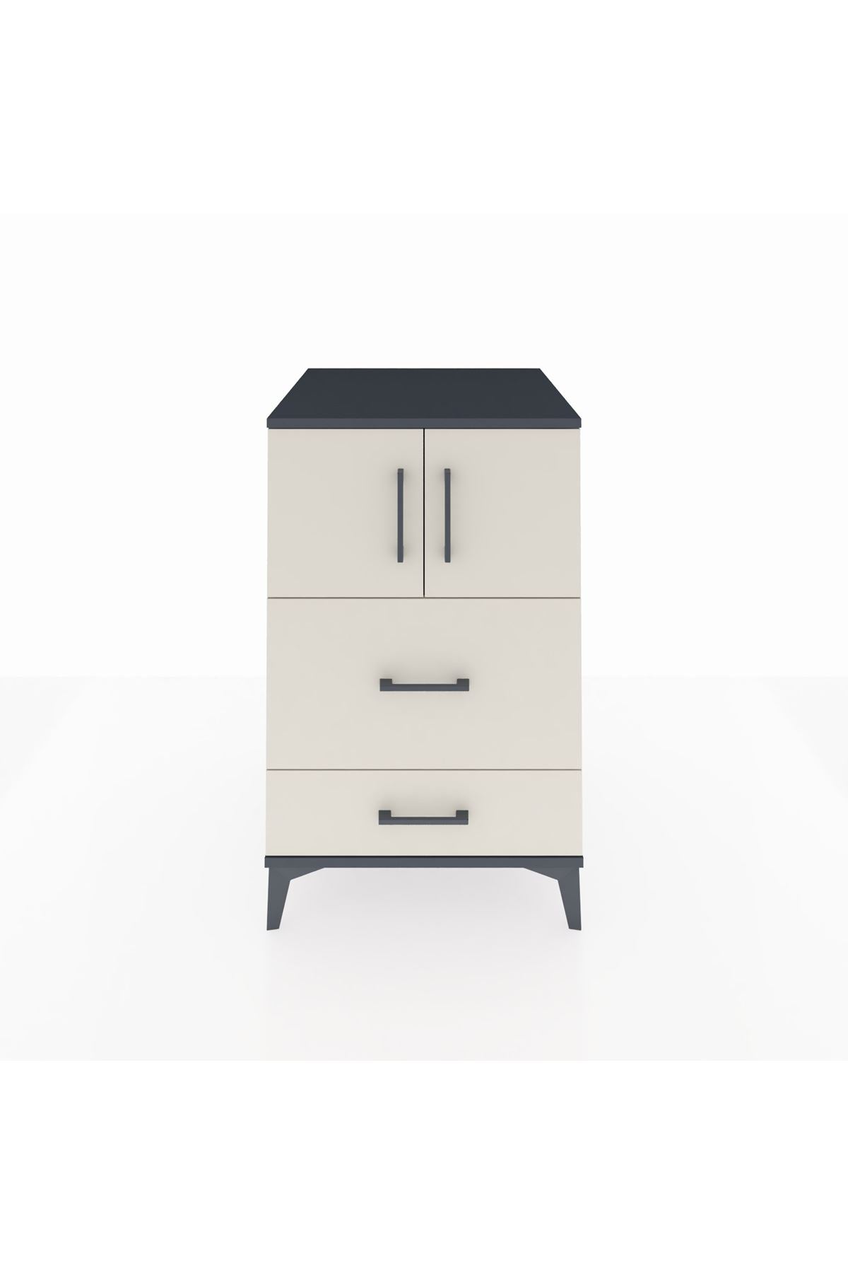 Kronos Komodin Tek Raflı 2 Çekmeceli 2 Kapaklı 60x59x96 Antrasit-Aytaşı