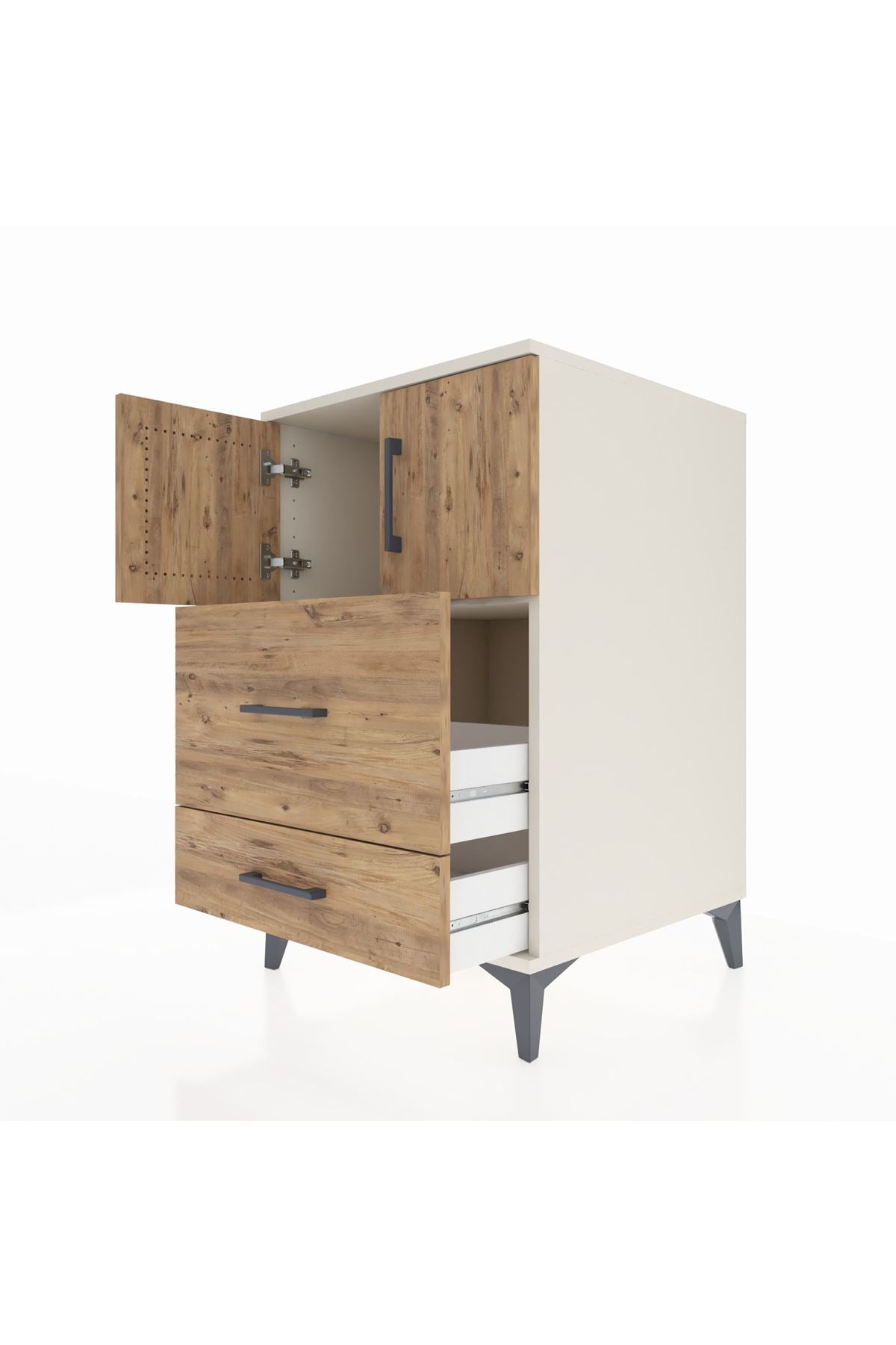 Kronos Komodin Tek Raflı 2 Çekmeceli 2 Kapaklı 60x59x96 Aytaşı-Çam