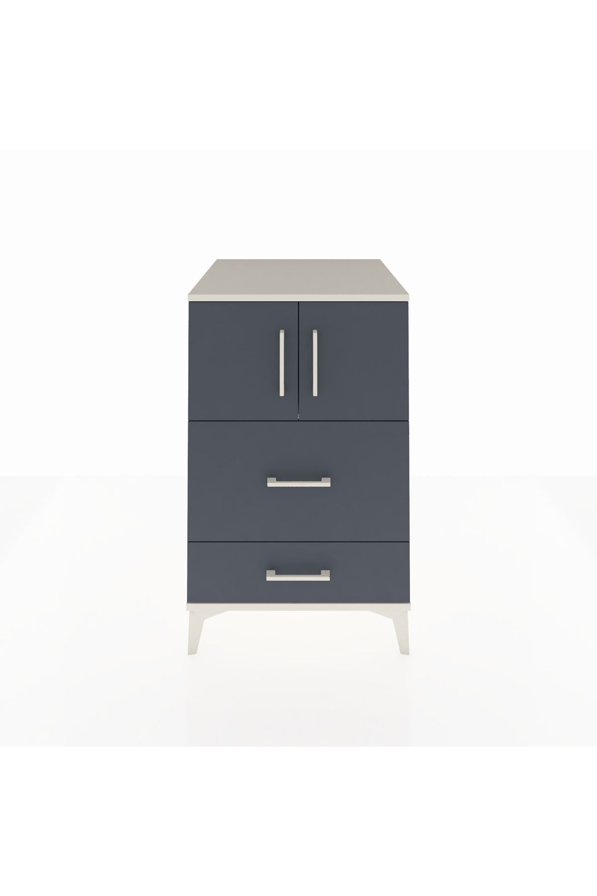 Kronos Komodin Tek Raflı 2 Çekmeceli 2 Kapaklı 60x59x96 Aytaşı-Antrasit