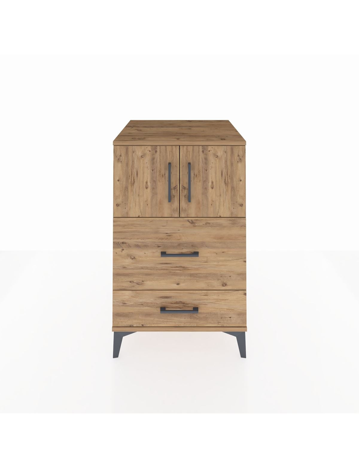 Kronos Komodin Tek Raflı 2 Çekmeceli 2 Kapaklı 60x59x96 Çam-Çam