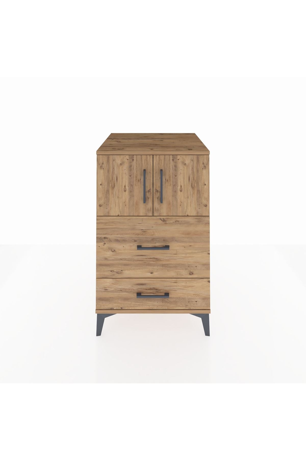 Kronos Komodin Tek Raflı 2 Çekmeceli 2 Kapaklı 60x59x96 Çam-Çam